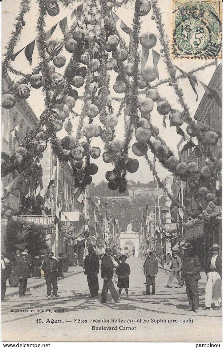 47 - AGEN - Fêtes Présidentielles 1906 - Arc De Triomphe, Bd Carnot - Animée - Agen