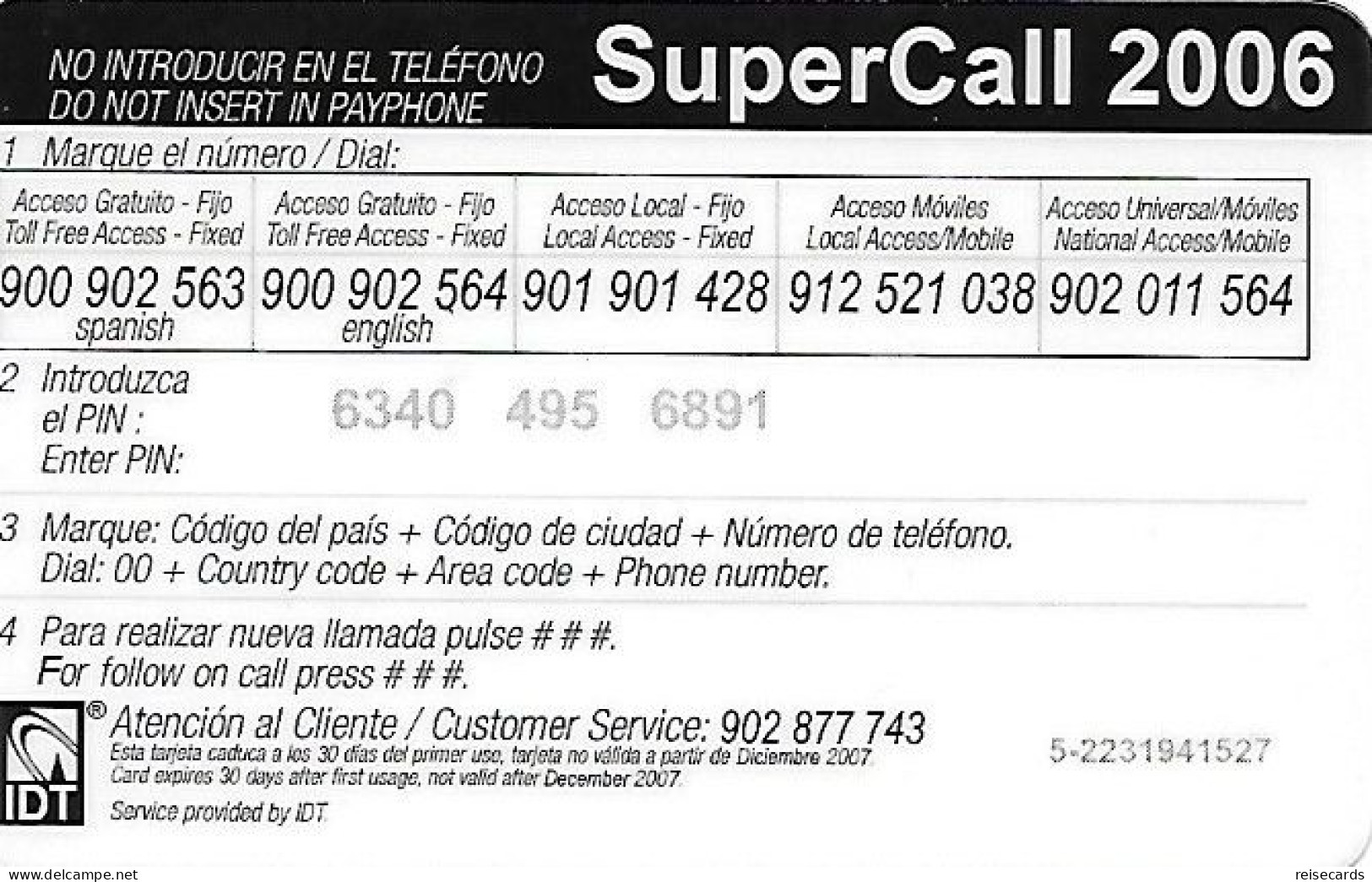 Spain: Prepaid IDT - SuperCall 2006 12.07 - Sonstige & Ohne Zuordnung