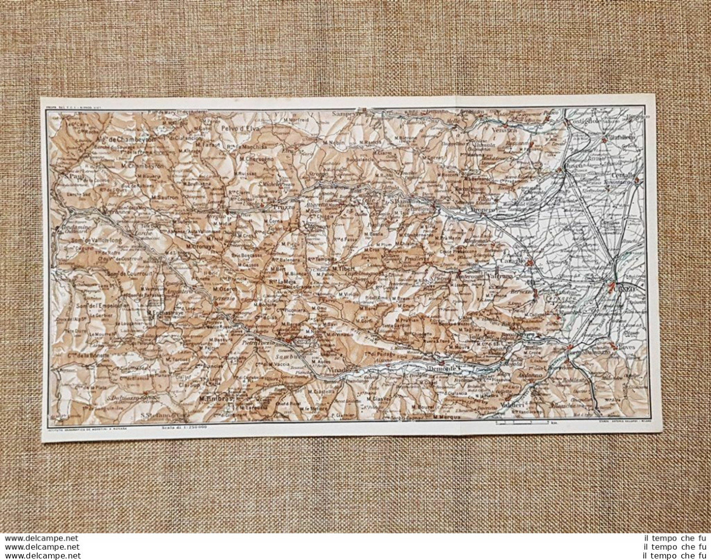 Carta Geografica O Cartina Del 1914 Cuneo Villafalletto Caraglio Piemonte T.C.I. - Mapas Geográficas