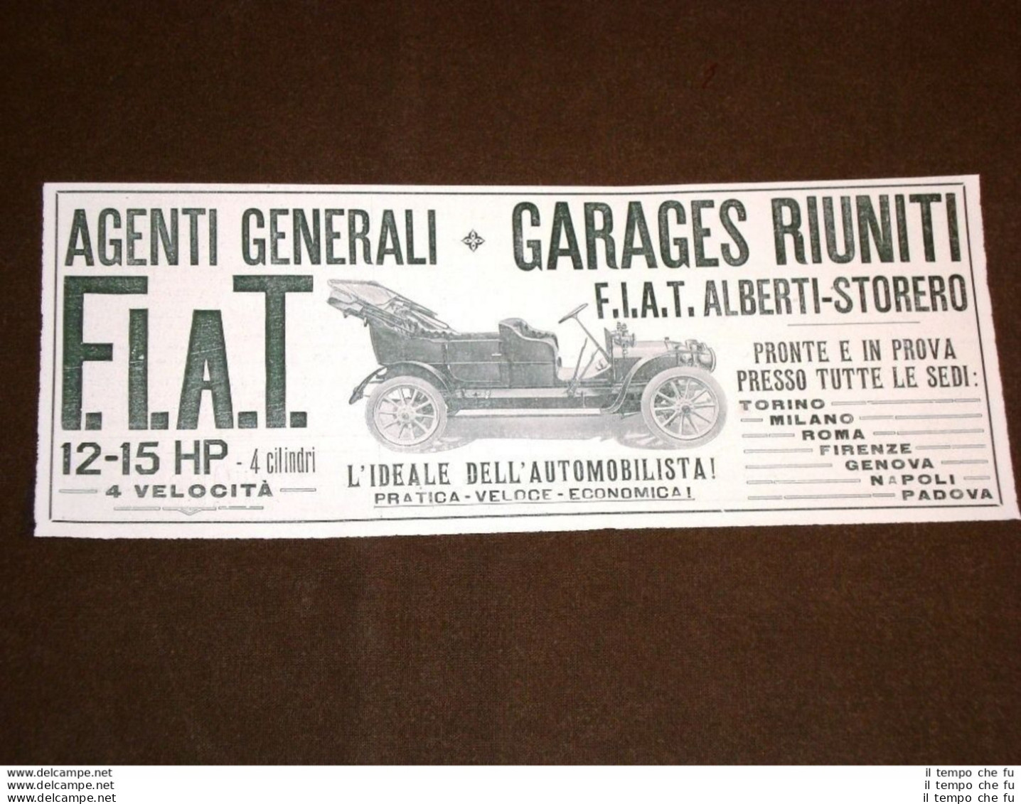 Pubblicità Epoca Per Collezionisti Del 1909 FIAT Garages Riuniti Alberti Storero - Altri & Non Classificati