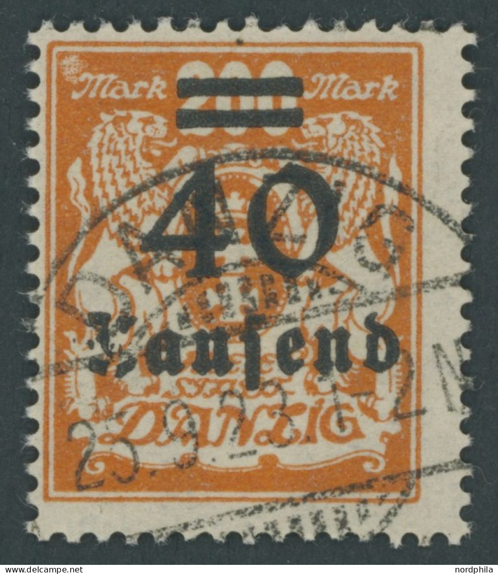 FREIE STADT DANZIG 158 O, 1923, 40 T. Auf 200 M. Rotorange, Zeitgerechte Entwertung, Pracht, Kurzbefund Gruber, Mi. 280. - Oblitérés