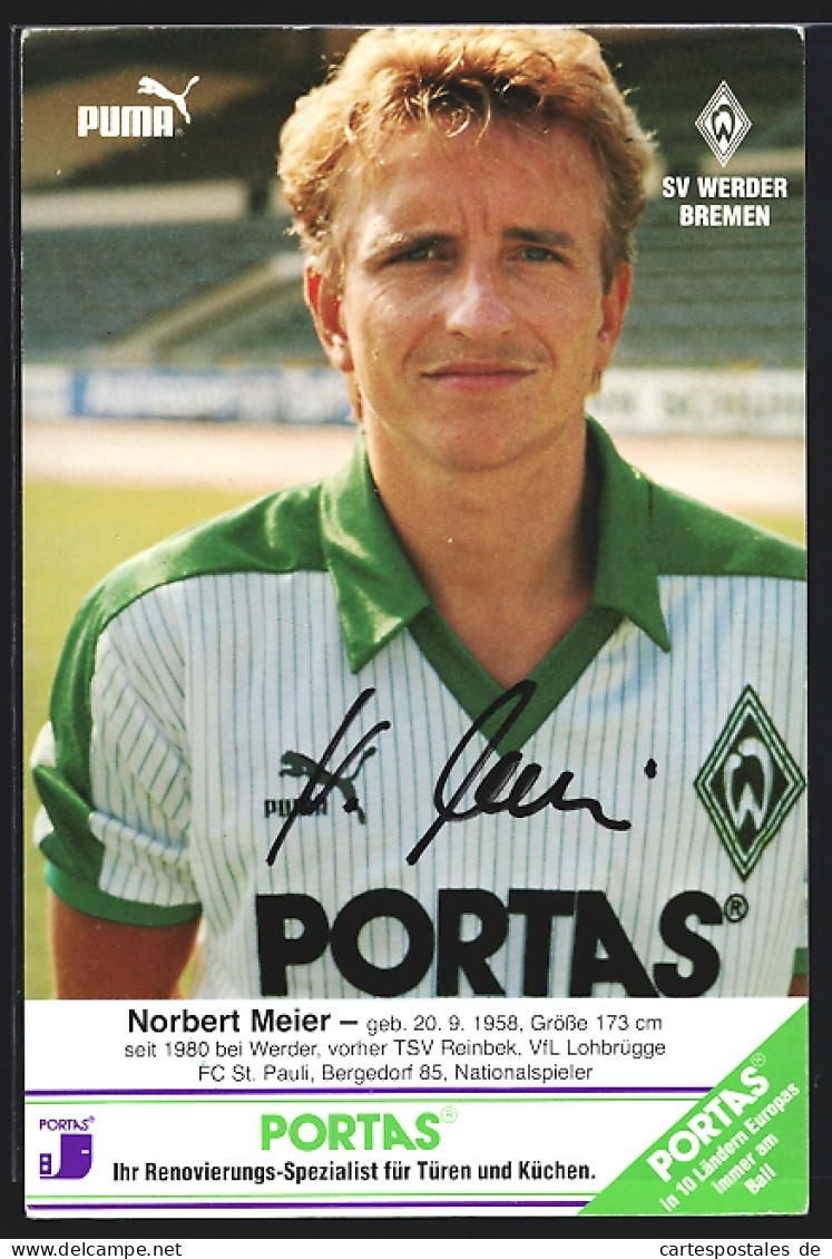 AK Fussballspieler Norbert Meier, SV Werder Bremen  - Football