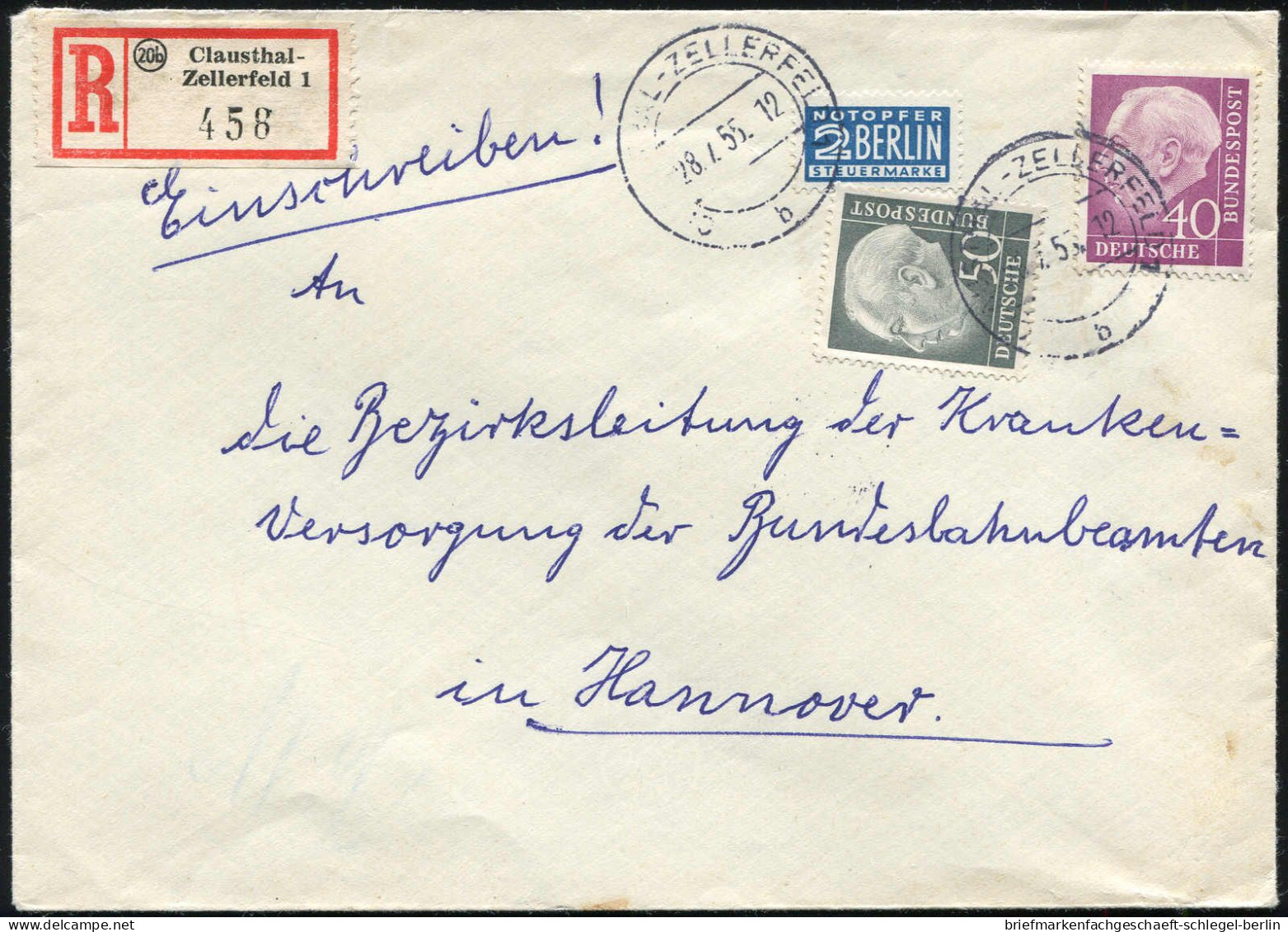 Bundesrepublik Deutschland, 1955, 183+ 185(4),188+189, Brief - Sonstige & Ohne Zuordnung