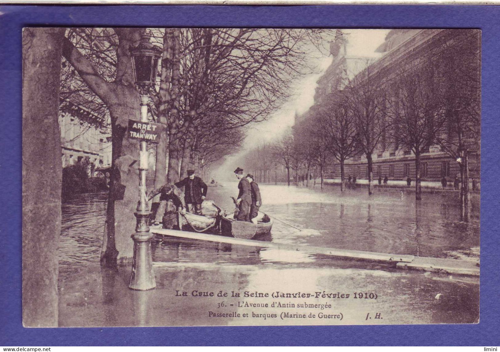 75 - INONDATION 1910 - PARIS 8éme - AVENUE D'ANTIN - PASSERELLE De BARQUES -  - Überschwemmung 1910