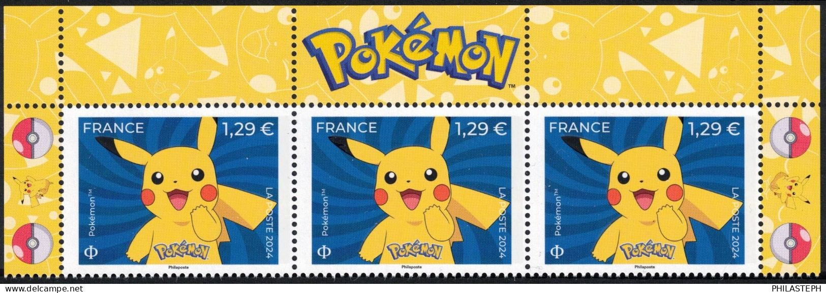 FRANCE 2024 - Pokémon - Bande De 3 Haut De Feuille Avec Texte  - YT 5755 Neuf ** - MANGA - TIRAGE EPUISE - Ongebruikt