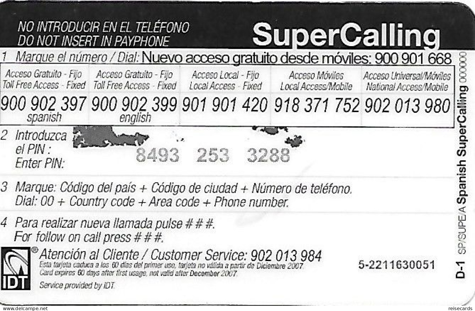 Spain: Prepaid IDT - SuperCall € 5 12.07 - Otros & Sin Clasificación