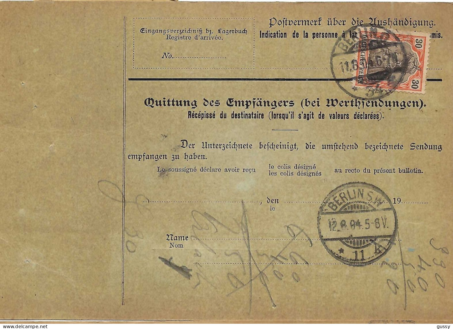 ALLEMAGNE Ca.1904: Bulletin D'Expédition CR De Berlin Pour Genève (Suisse) - Briefe U. Dokumente