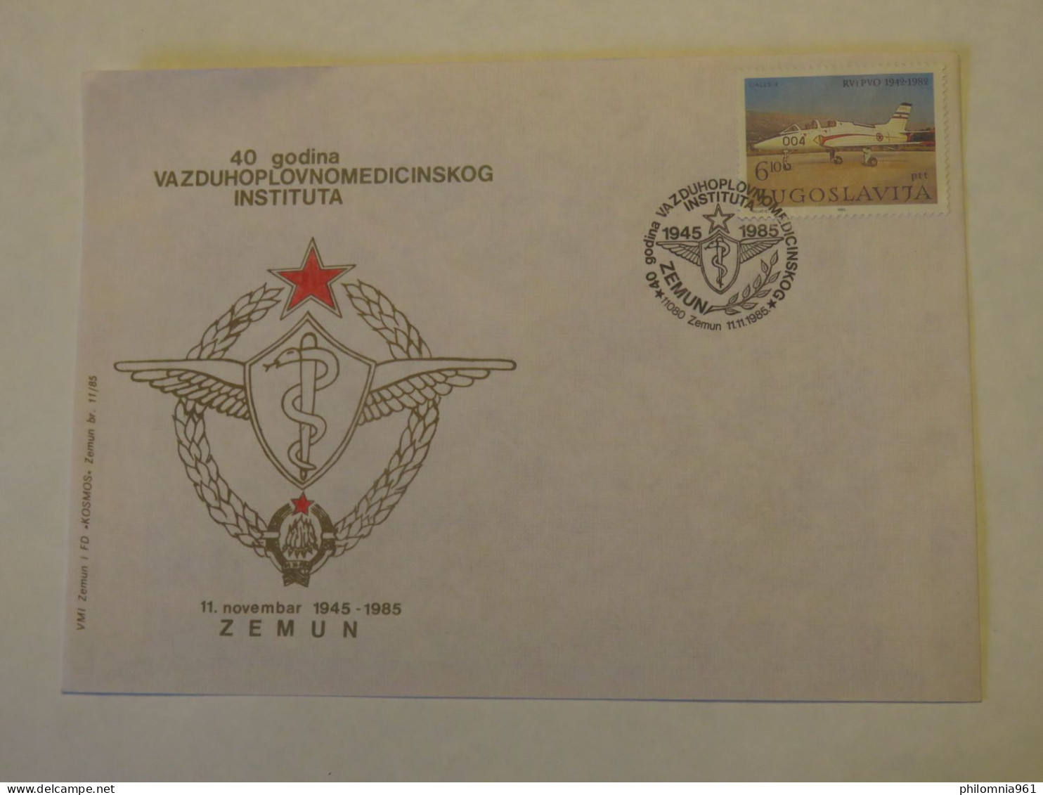 YUGOSLAVIA 40 GODINA VAZDUHOPLOVNOMEDICINSKOG INSTITUTA 1945 - 1985 FDC COVER 1985 - Autres & Non Classés