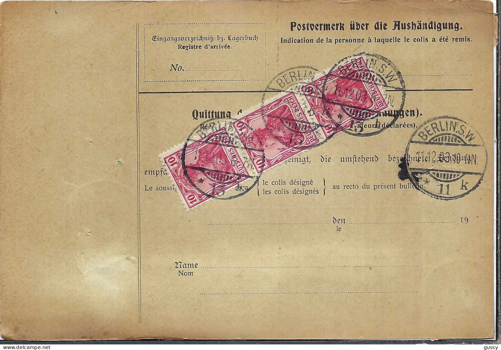 ALLEMAGNE Ca.1904: Bulletin D'Expédition CR De Berlin Pour Genève (Suisse) - Lettres & Documents