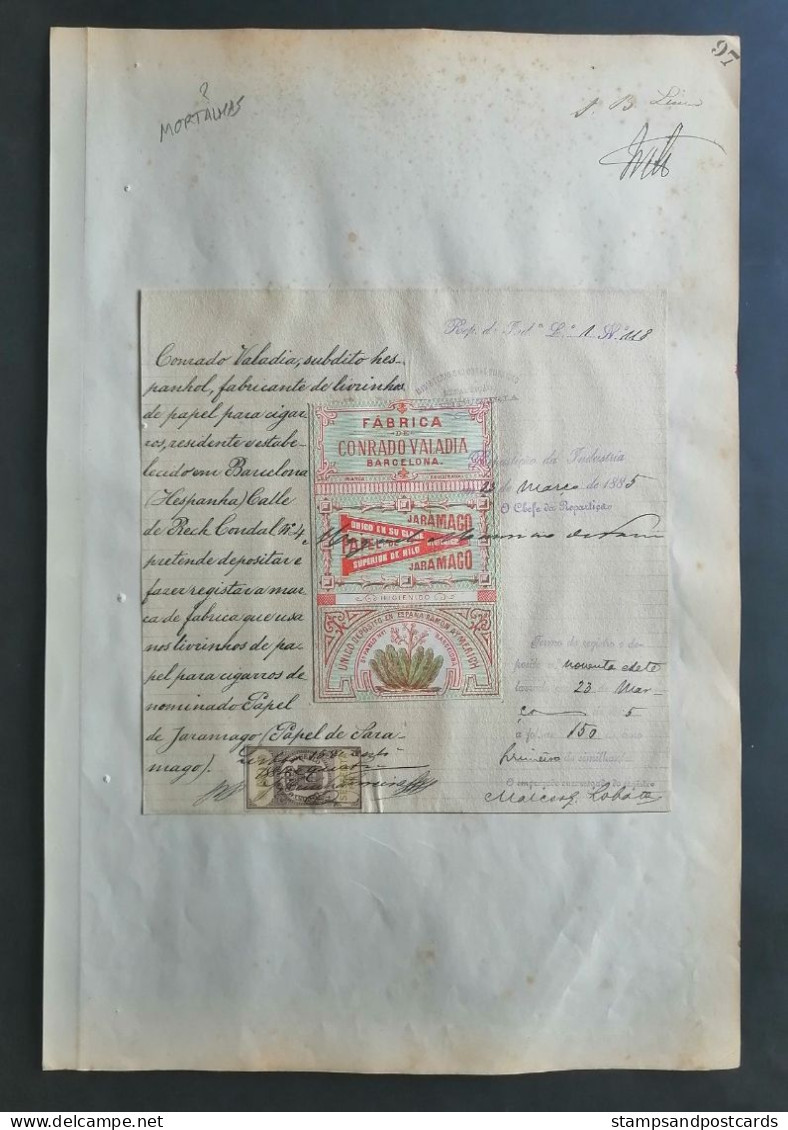 Portugal 1885 Registre Marque Papier à Fumer Jaramago Barcelona España Trademark Registration Smoking Paper Spain - Documenten