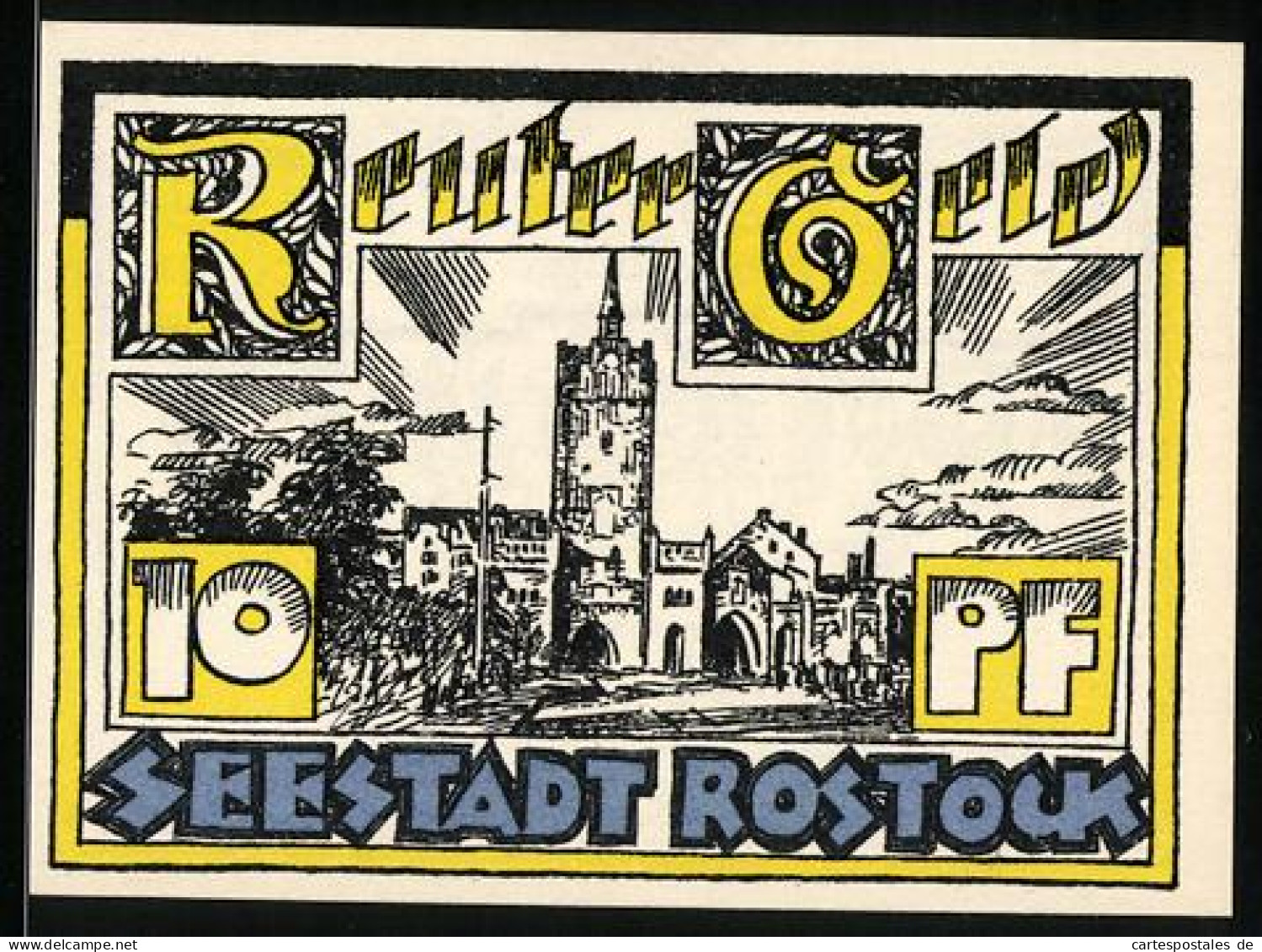 Notgeld Rostock 1922, 10 Pfennig, Ortspartie, Wappen  - [11] Emissions Locales