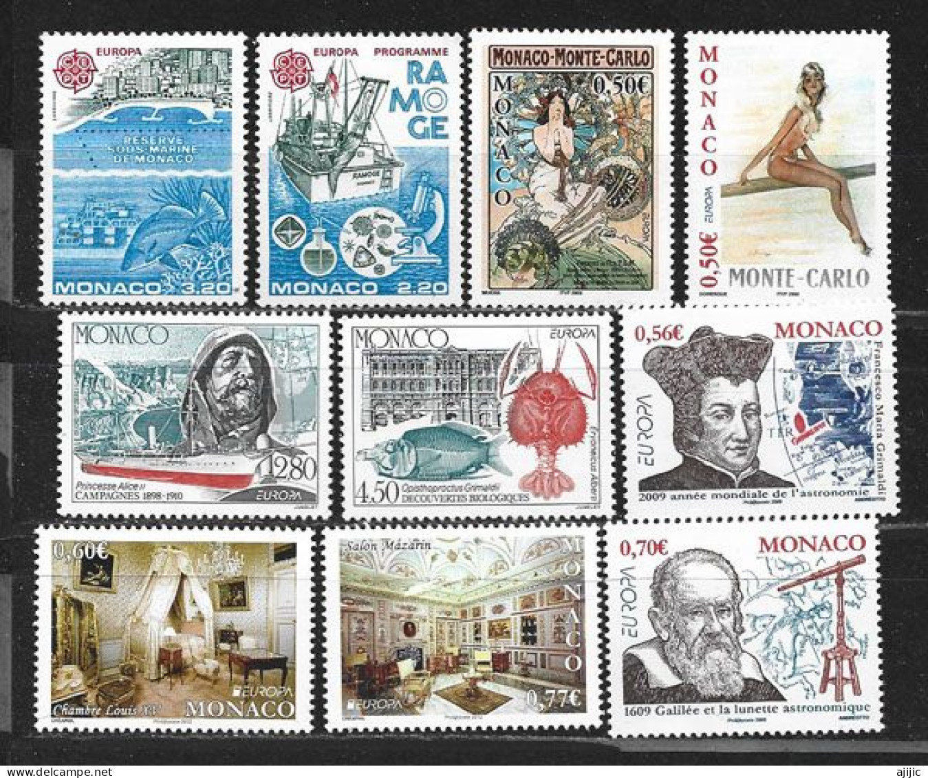 MONACO.  Europa Monaco. 10 Timbres Neufs ** (Galilée, Découvertes Biologiques,etc) - Andere & Zonder Classificatie