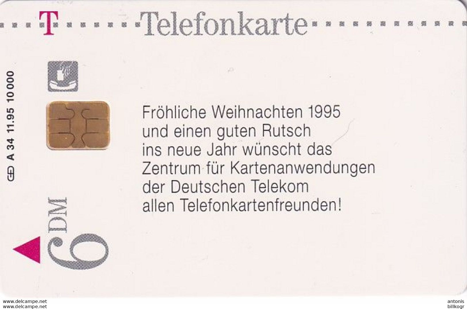 GERMANY(chip) - ZKT/Fröhliche Weihnachten 1995 Und Einen Guten Rusch(A 34), Tirage 10000, 11/95, Mint - A + AD-Series : Publicitarias De Telekom AG Alemania