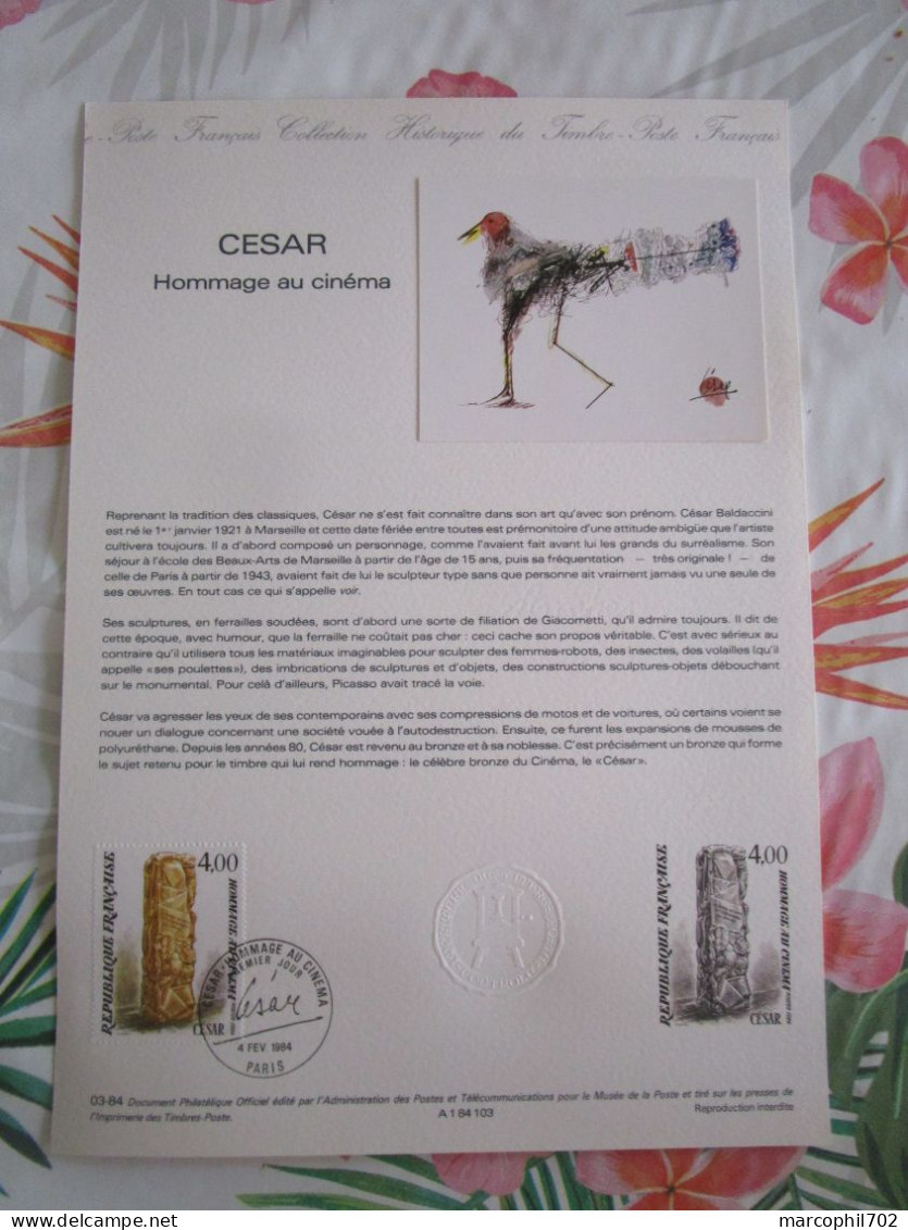 Document Officiel Cesar Hommage Au Cinema 4/2/84 - Documents Of Postal Services