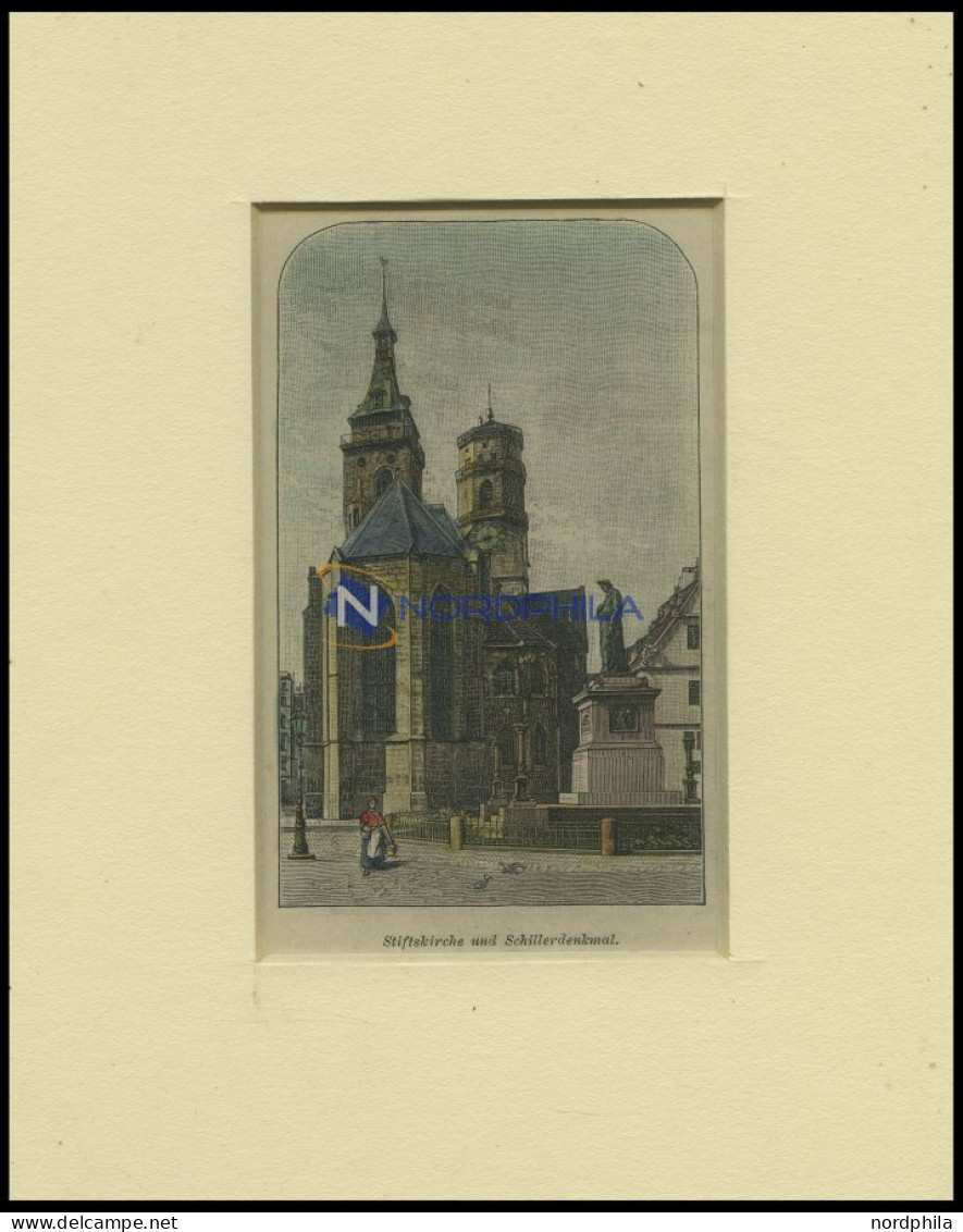 STUTTGART: Die Stiftskirche Und Das Schillerdenkmal, Kolorierter Holzstich Um 1880 - Stampe & Incisioni