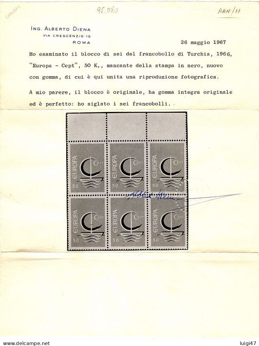 1966 - Turchia - Europa - N° 1796 Stampa Senza NERO - Neufs