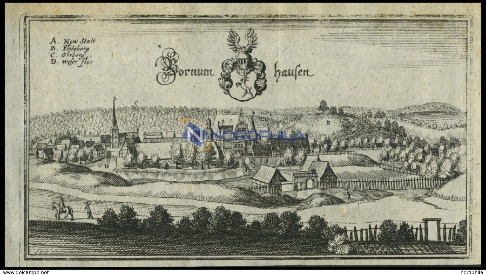 BORNUMHAUSEN, Gesamtansicht, Kupferstich Von Merian Um 1645 - Stampe & Incisioni