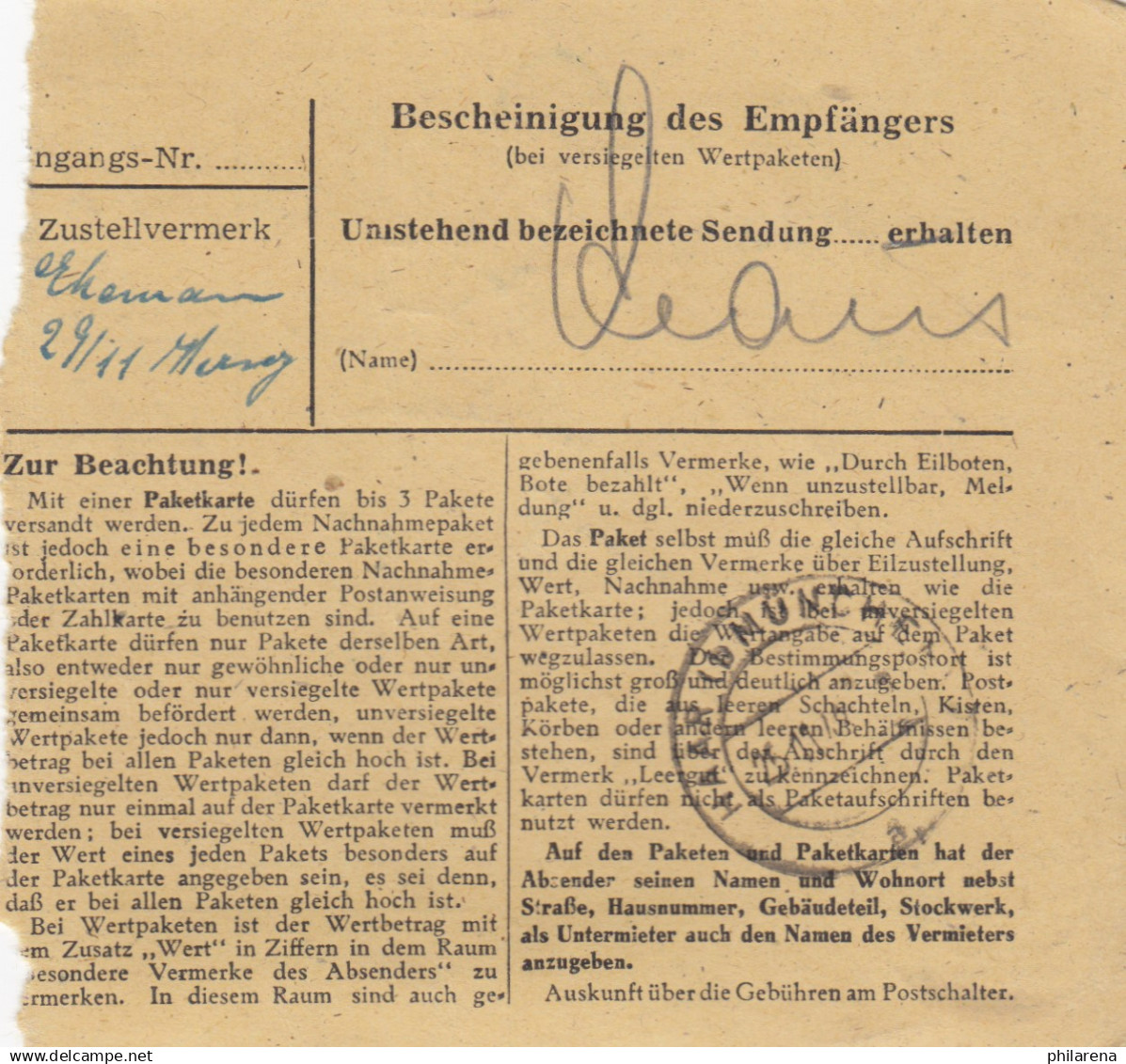 BiZone Paketkarte 1948 Braunschweig Nach Haar, Selbstbucher Mit Wert, Nachgebühr - Covers & Documents