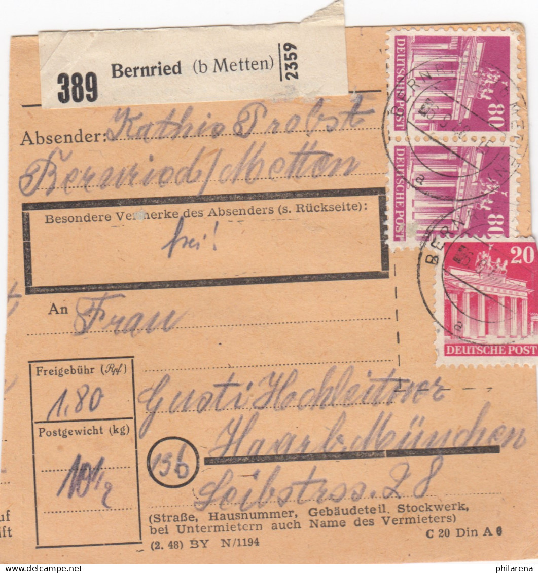 BiZone Paketkarte 1948: Bernried B. Metten Nach Haar B. München - Briefe U. Dokumente