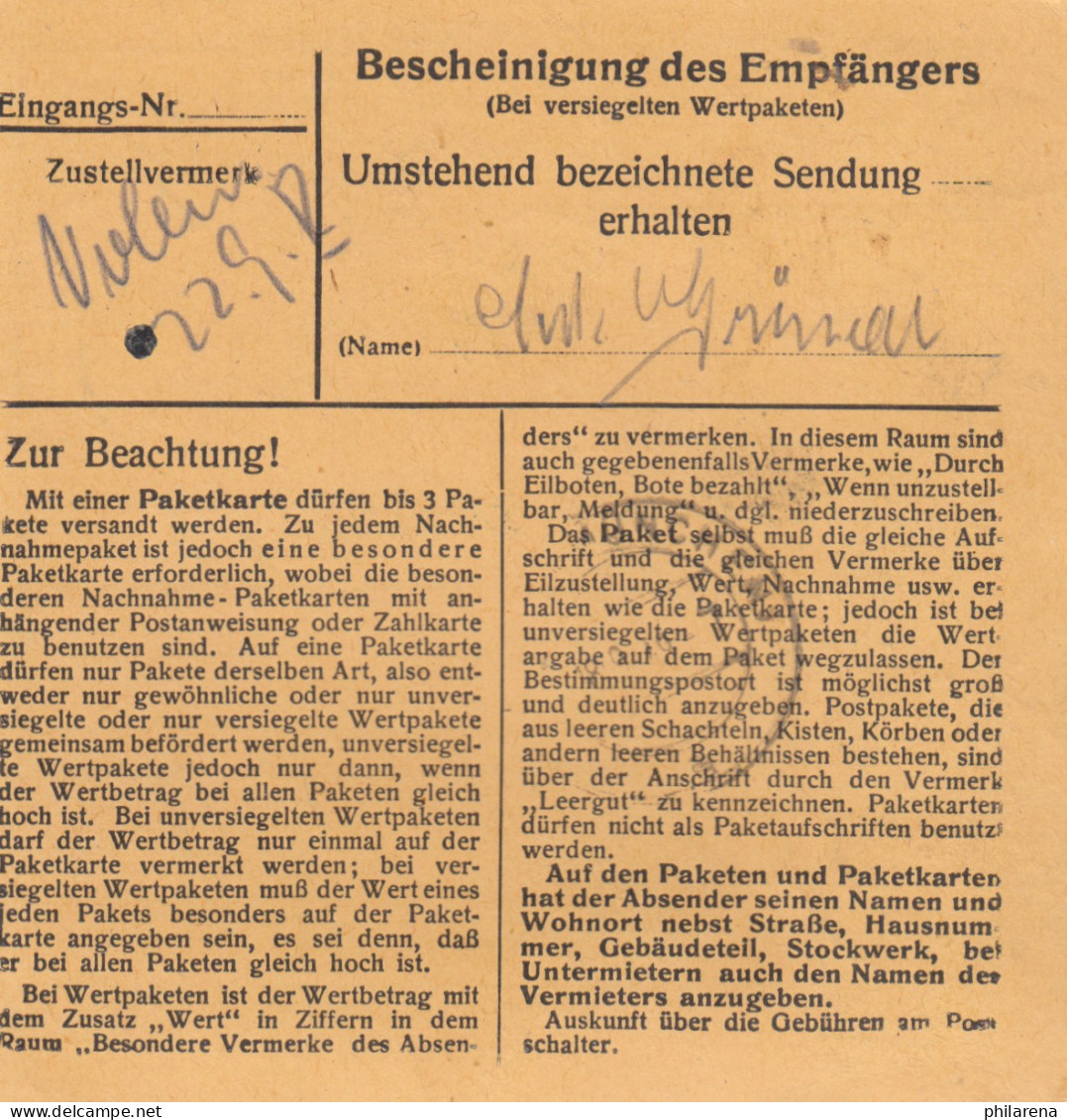 BiZone Paketkarte 1948: Millenberg Nach Haar, Anstalt Eglfing - Lettres & Documents
