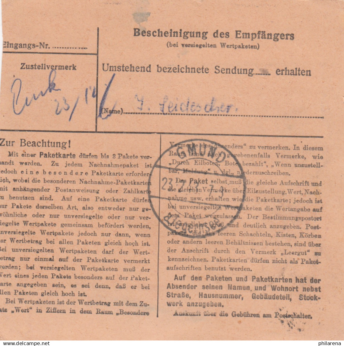 BiZone Paketkarte 1948: Memmingen Nach Gmund A. Tegernsee - Cartas & Documentos