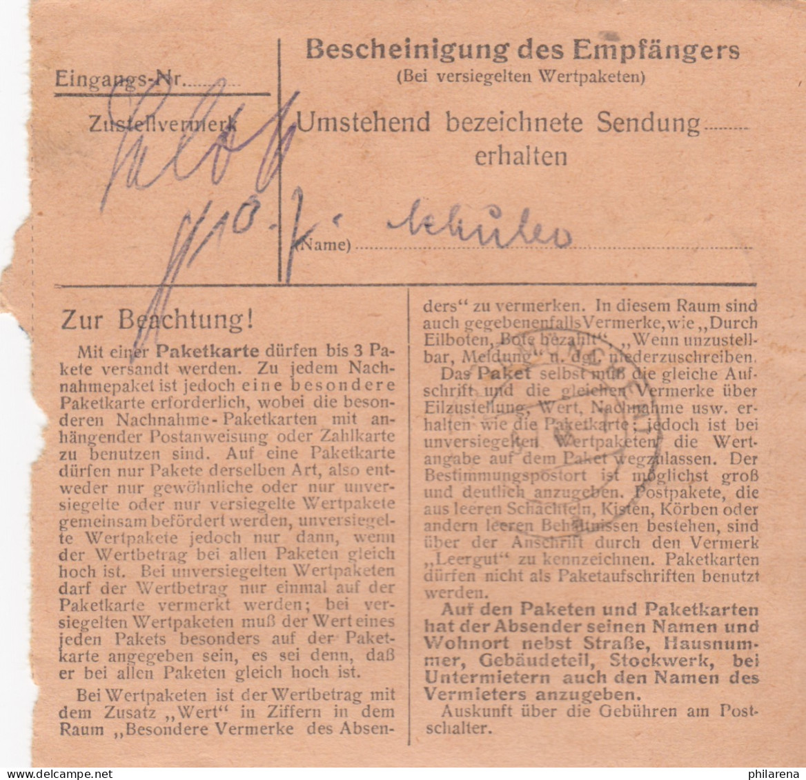 BiZone Paketkarte 1948: Schliersee Nach Haar, Wertkarte 500 RM - Cartas & Documentos