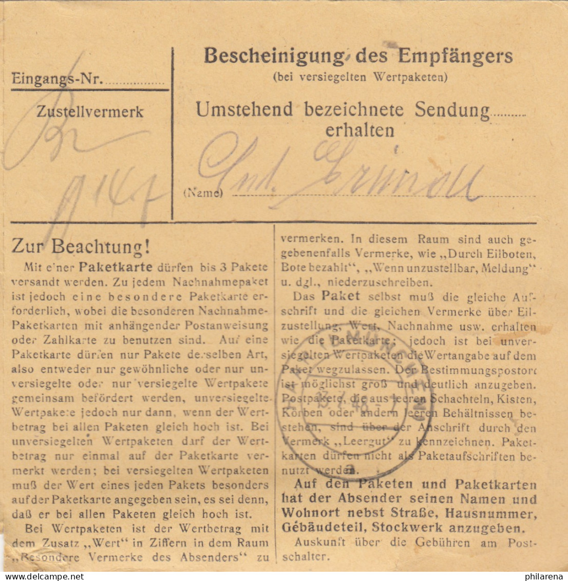 BiZone Paketkarte 1948: Ulbering Nach Haar, Frauenklinik - Cartas & Documentos