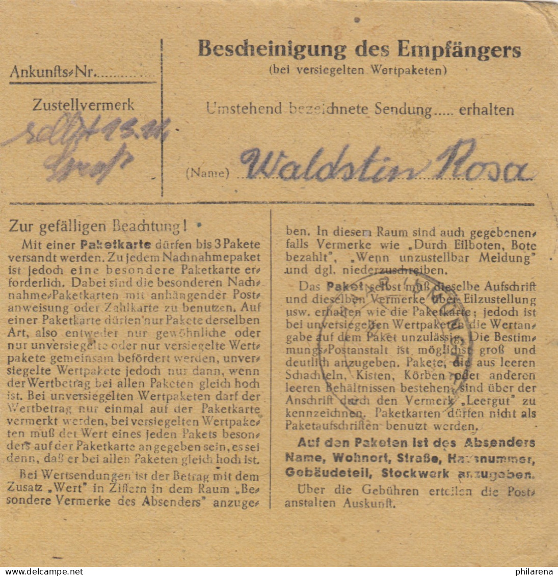 BiZone Paketkarte 1948: Niederwerk/Wetzlar Nach München-Land, Nachgebühr - Covers & Documents