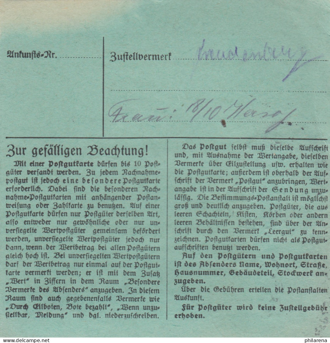 BiZone Paketkarte 1948: Weinheim Nach Haar, Wertkarte, Besonderes Formular - Covers & Documents