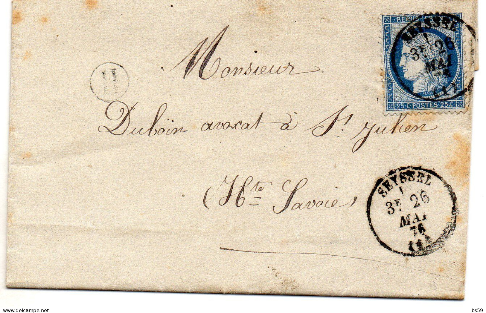 Ain - LAC Affr N° 60C Obl Tàd Type 16 Seyssel - Boite Rurale H (localisée = Clermont) - 1849-1876: Classic Period