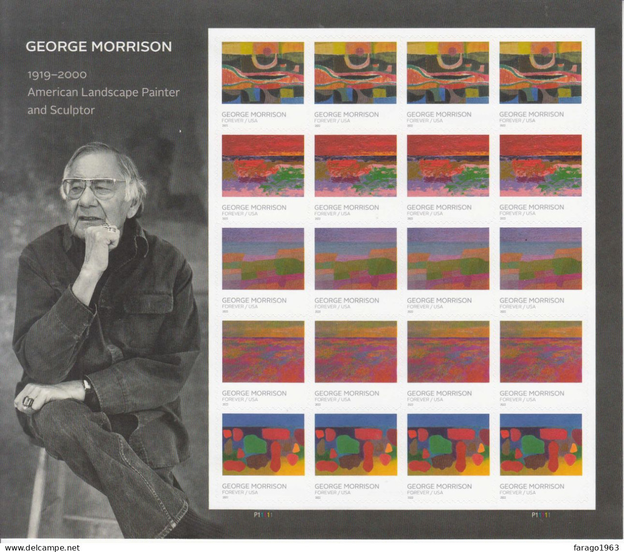 2022 United States USA George Morrison Art Painting Miniature Sheet Of 20 MNH @ BELOW FACE VALUE - Unused Stamps