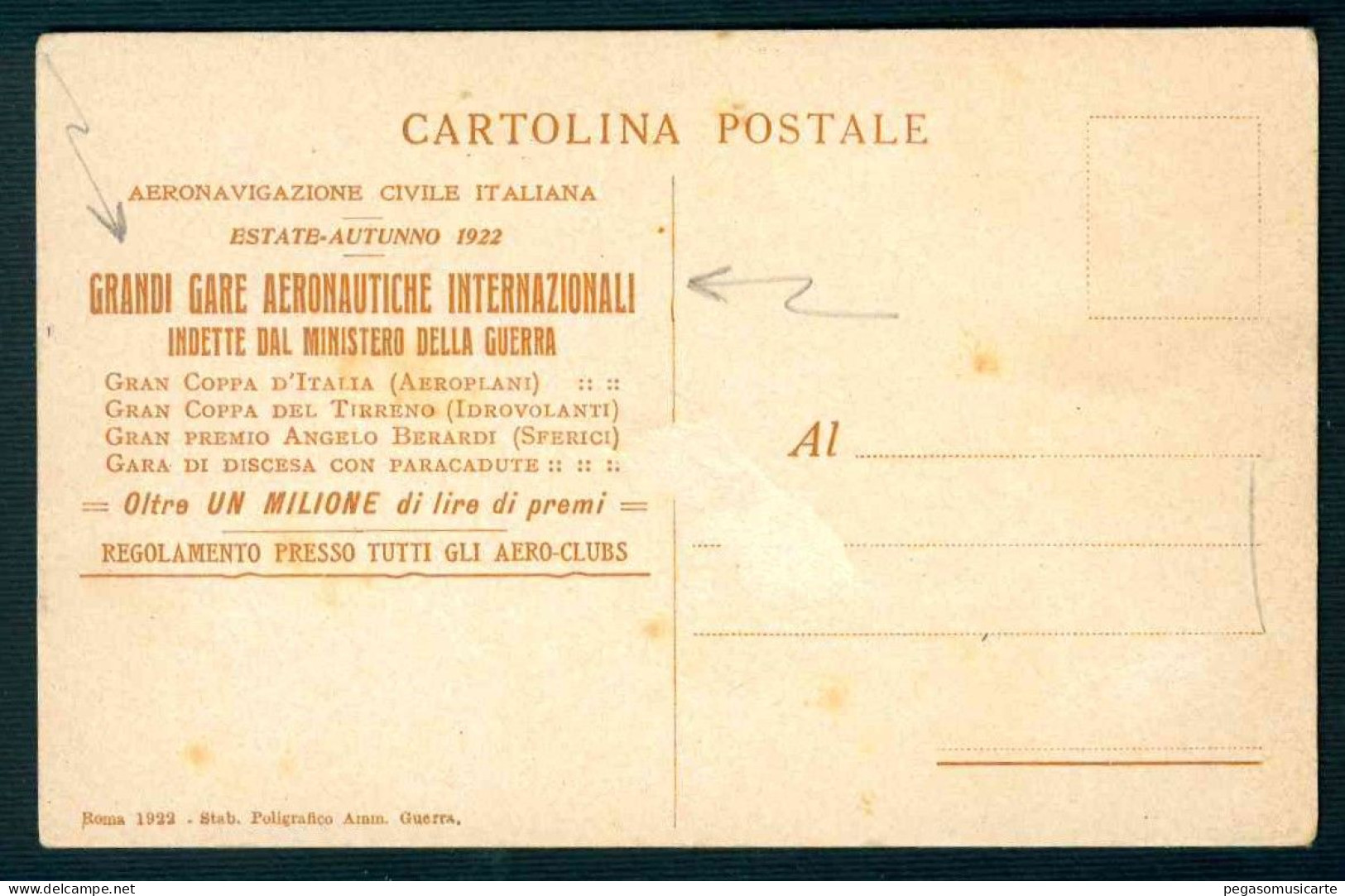 BK045  AERONAVIGAZIONE CIVILE ITALIANA 1922 GRANDI GARE AERONAUTICHE INTERNAZIONALI MINISTERO DELLA GUERRA ILLUSTRATORE - Patrióticos