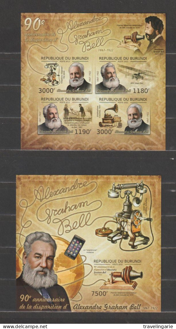 Burundi 2012 Alexander Graham Bell (telephone) Imperforate/ND S/S MNH/ ** - Telecom