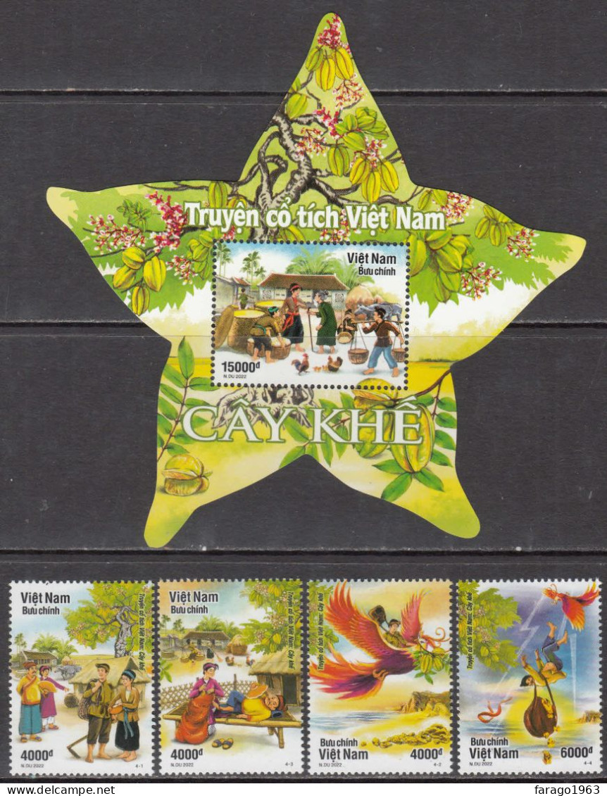 2022 Vietnam Fairy Tales Starfruit Tree Stories Legends Complete Set Of 4 + Souvenir Sheet MNH - Viêt-Nam