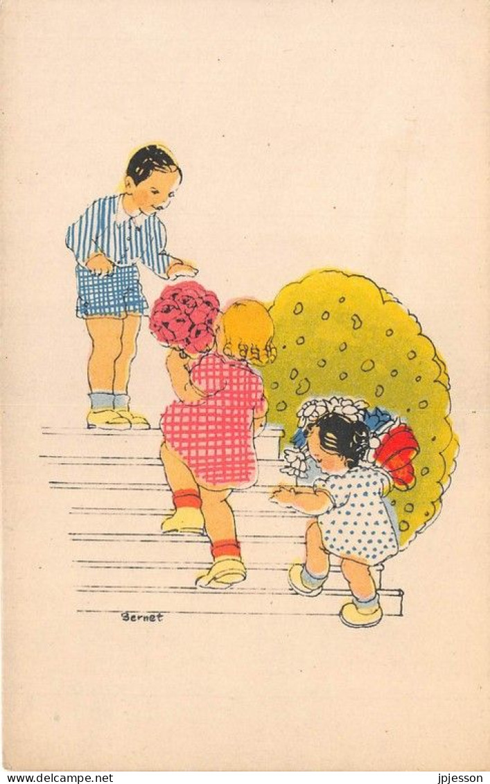 ILLUSTRATEUR - BERNET - ENFANTS - FLEURS - N°3002 - Sonstige & Ohne Zuordnung