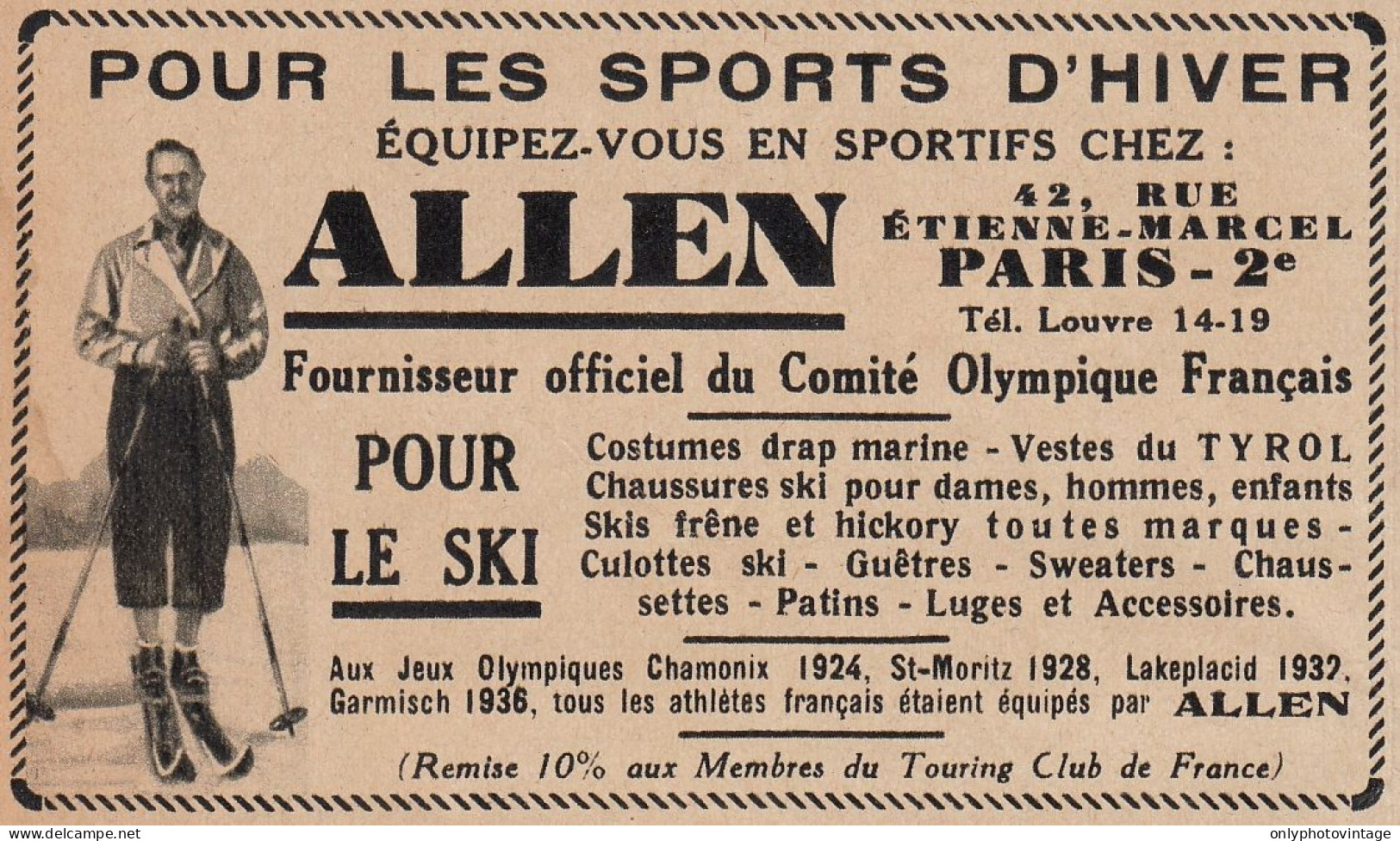 ALLEN Pour Les Sports D'hiver - 1936 Vintage Advertising - Pubblicit� - Reclame