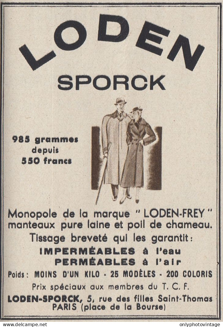 Imperm�ables LODEN SPORCK - 1938 Vintage Advertising - Pubblicit� Epoca - Publicidad