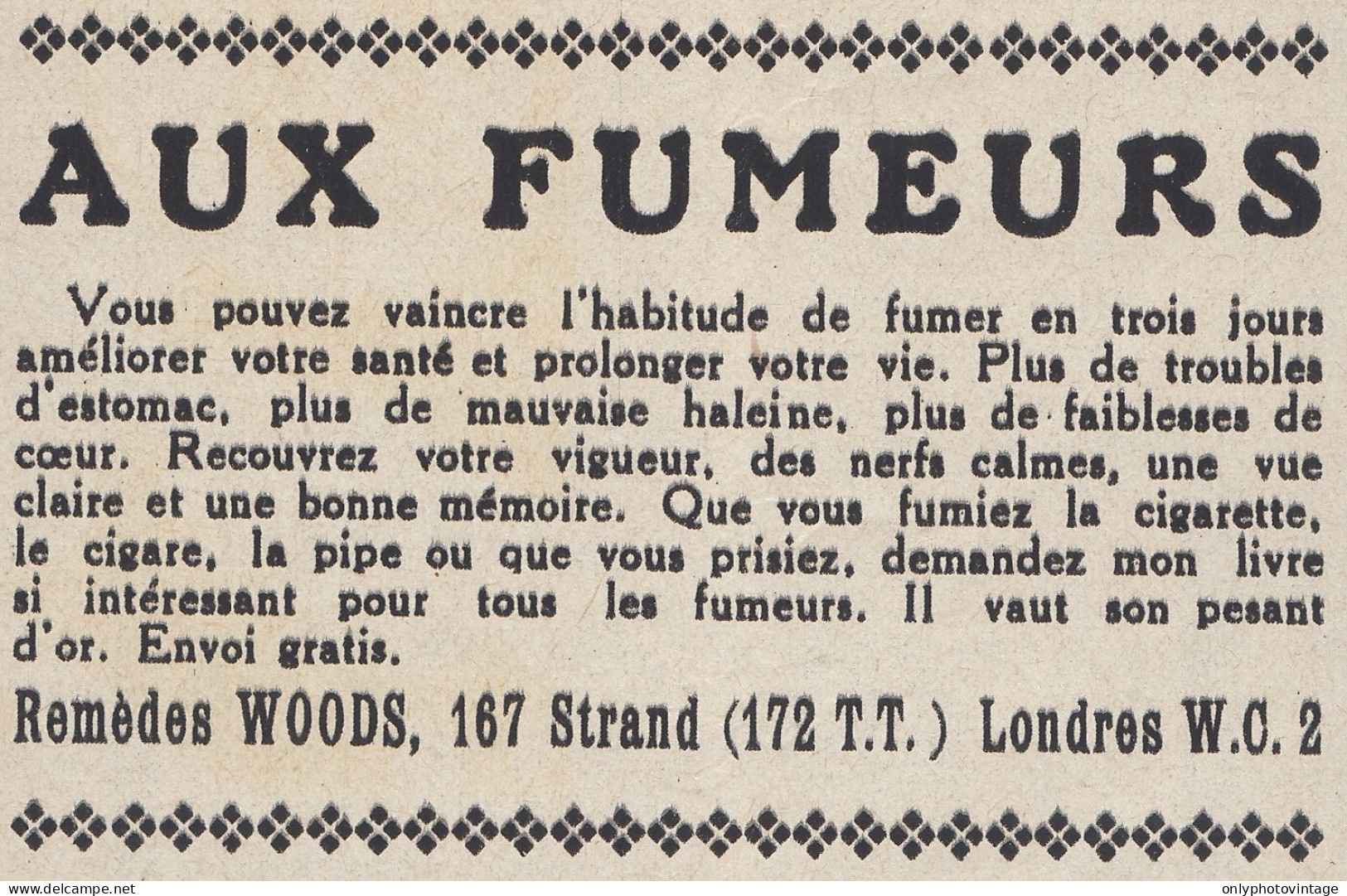 Aux Fumeurs Rem�des WOODS - 1938 Vintage Advertising - Pubblicit� Epoca - Werbung