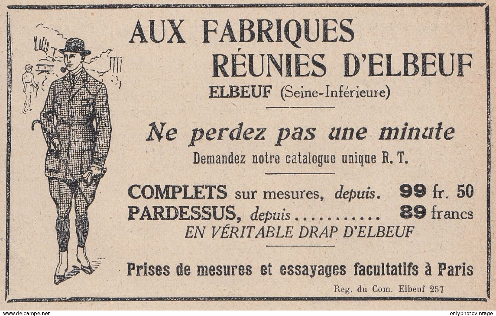 Complets Aux Fabriques R�unies D'Elbeuf - 1924 Vintage Advertising - Werbung