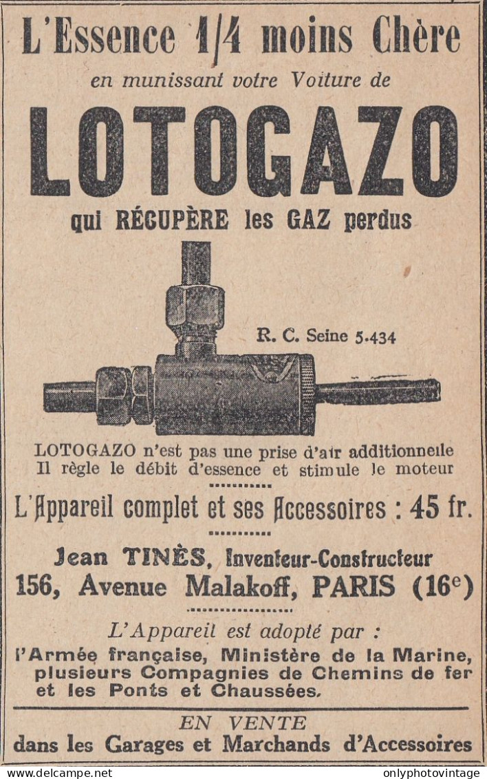 LOTOGAZO - 1924 Vintage Advertising - Pubblicit� Epoca - Reclame