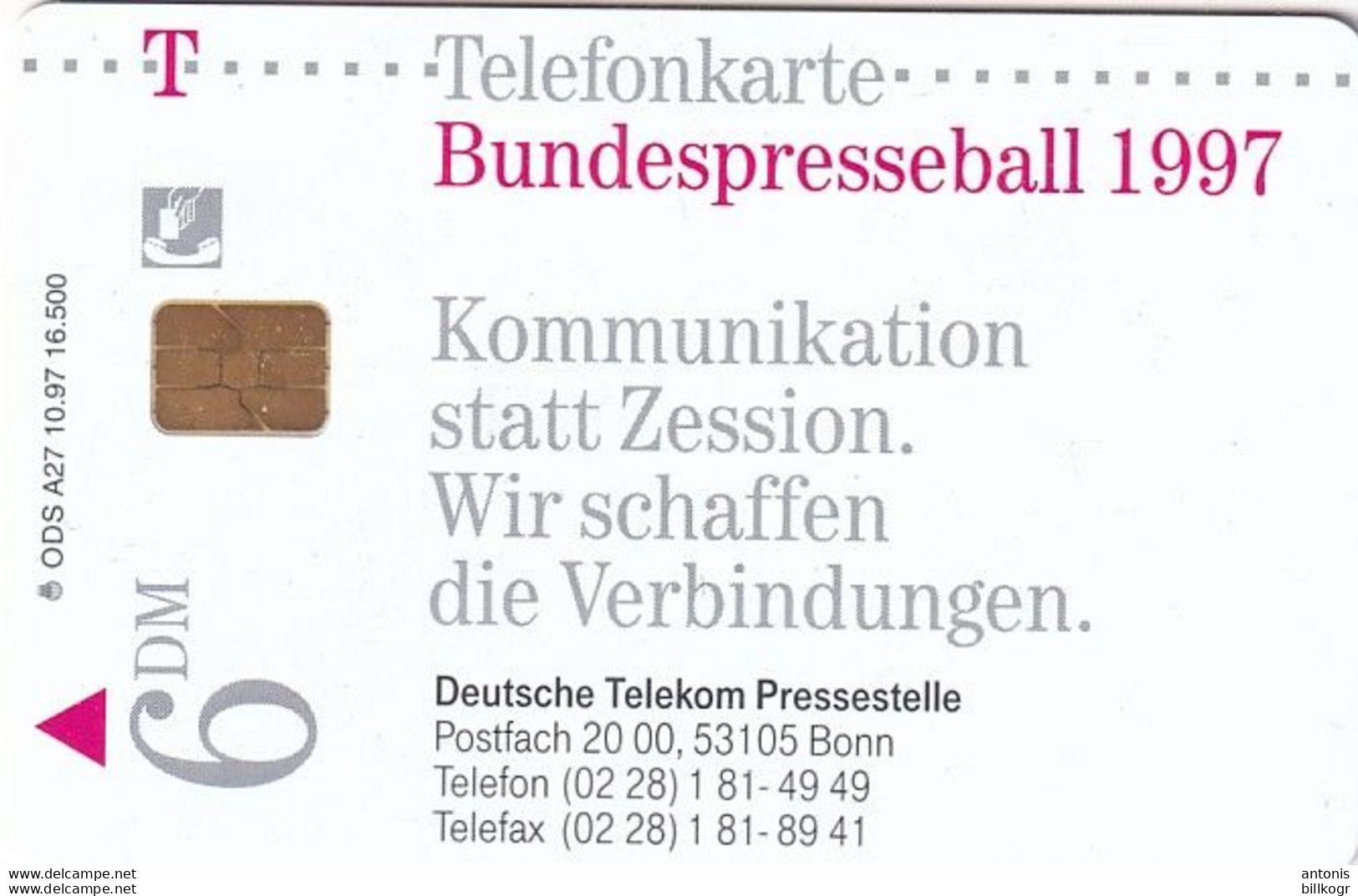 GERMANY(chip) - Bundespresseball 1997/Kommunikation Statt Zession(A 27), Tirage 16500, 10/97, Mint - A + AD-Reeks :  Advertenties Van D. Telekom AG