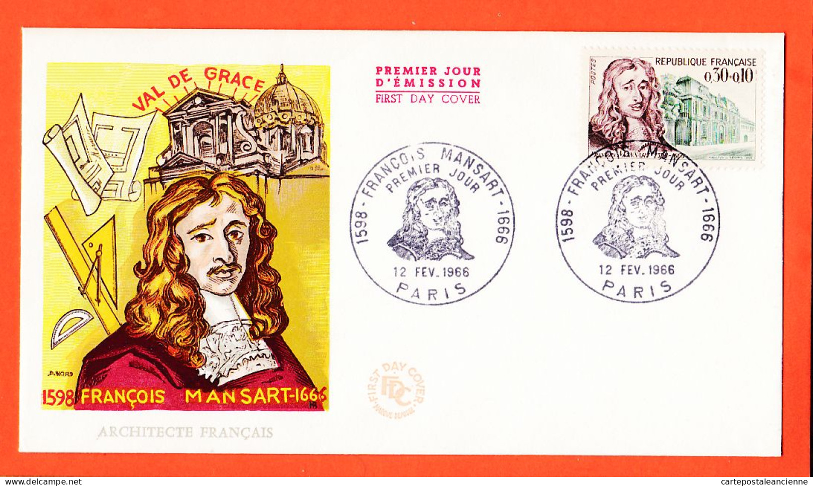 05209 ● FDC François MANSART 1598-1666 Architecte Français Premier 1er Jour Emission PARIS 12 Février 1966 F.D.C First - 1960-1969