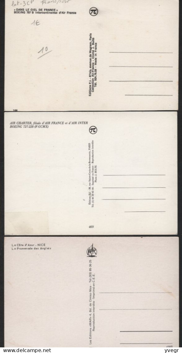 Lot De 3 Cartes Sur L'aviation -Air Charter Boeing 727-228 /Boeing 707 B Intercontinental D'Air-France /F-BPJH DAir-Fran - 1946-....: Era Moderna