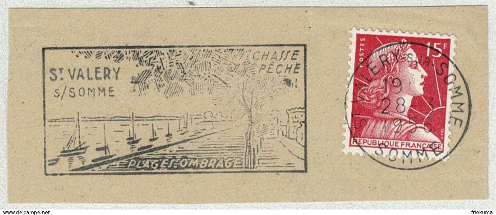 Frankreich / France 1956, Flaggenstempel St Valery Sur Somme, Plages Ombrage, Strand, Schatten - Sonstige & Ohne Zuordnung