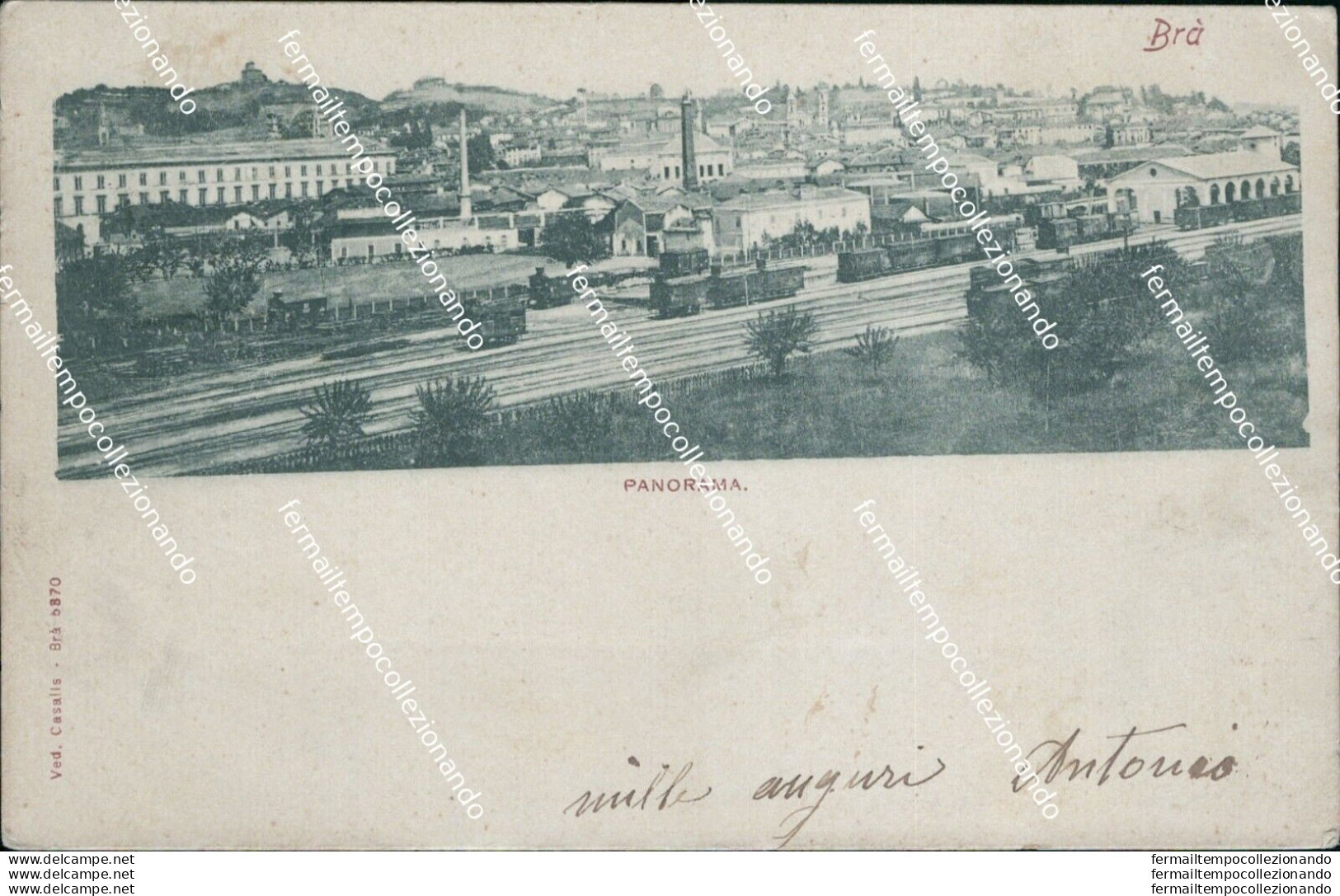 Ba47 Cartolina Bra Panorama Stazione Treno Cuneo Piemonte Bella!! 1901 - Cuneo