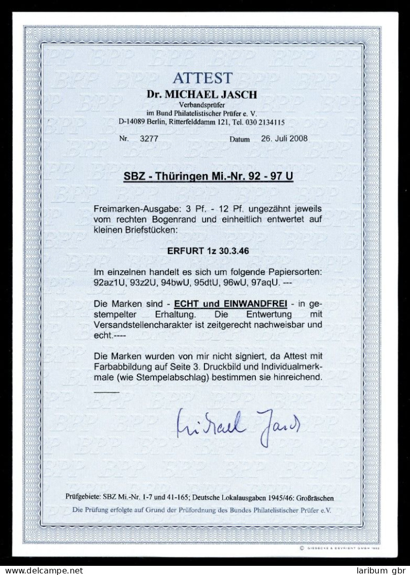 SBZ Thüringen 92-97 U Fotoattest Jasch Briefstück #HF176 - Other & Unclassified