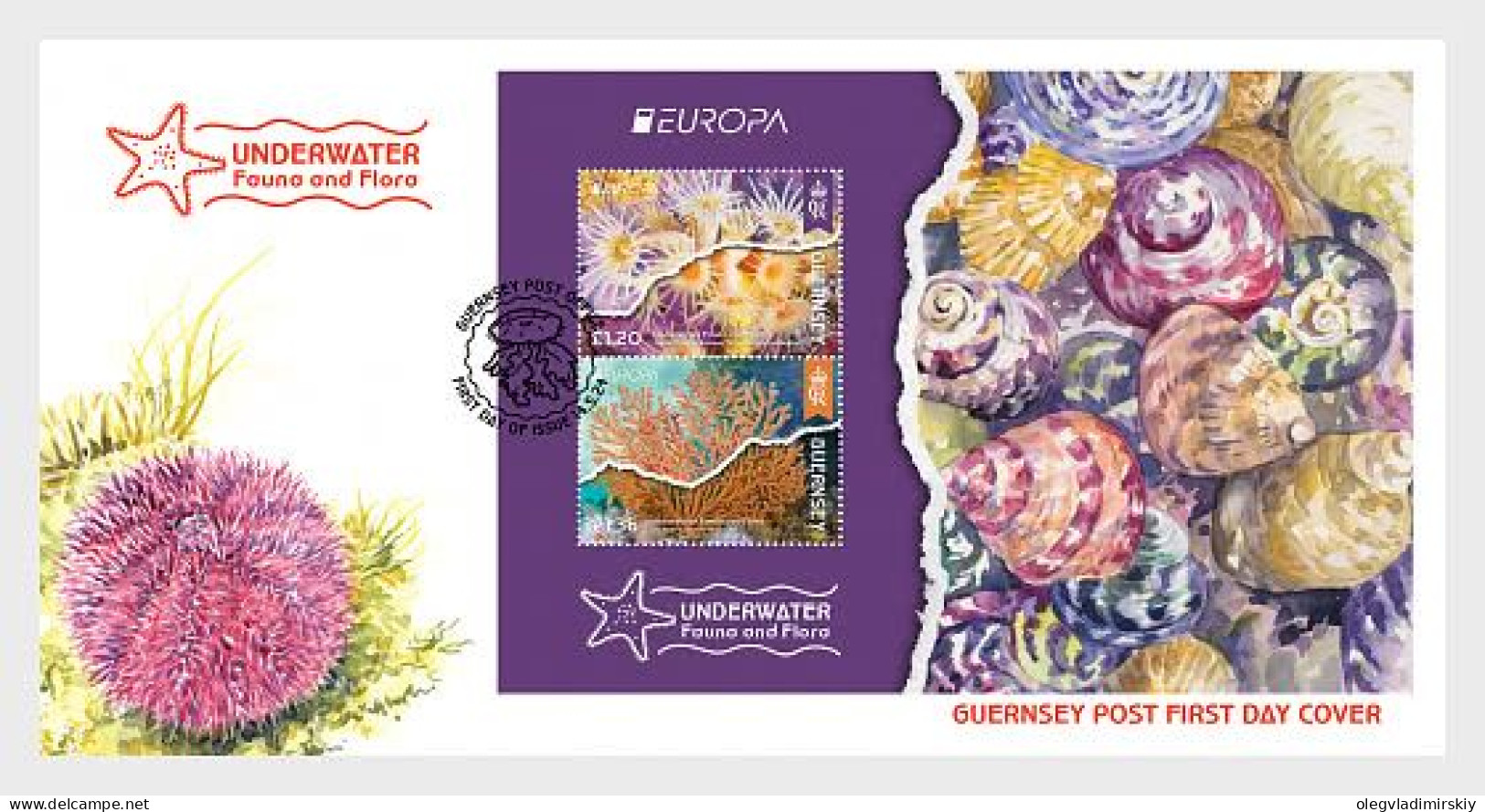 Guernsey Great Britain 2024 Europa CEPT Underwater Fauna & Flora Block FDC - Meereswelt