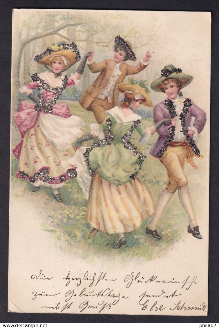 Couples Dancing / Year 1900 / Long Line Postcard Circulated, 2 Scans - Dans