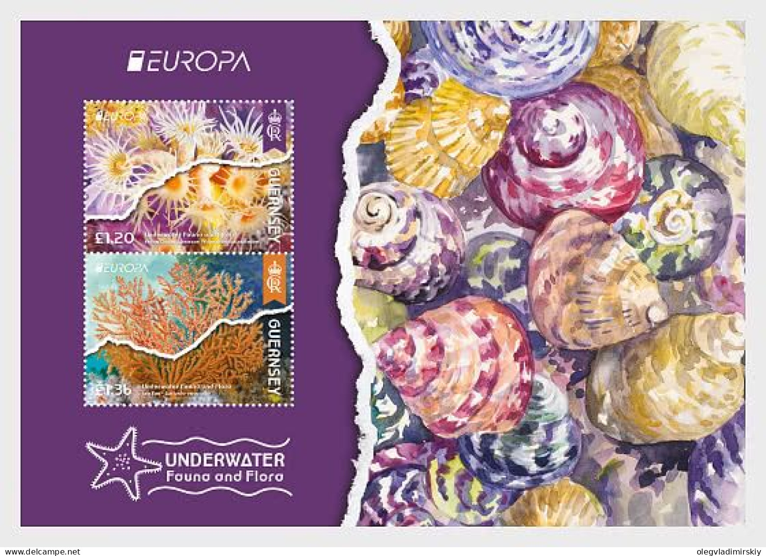 Guernsey Great Britain 2024 Europa CEPT Underwater Fauna & Flora Block MNH - 2024