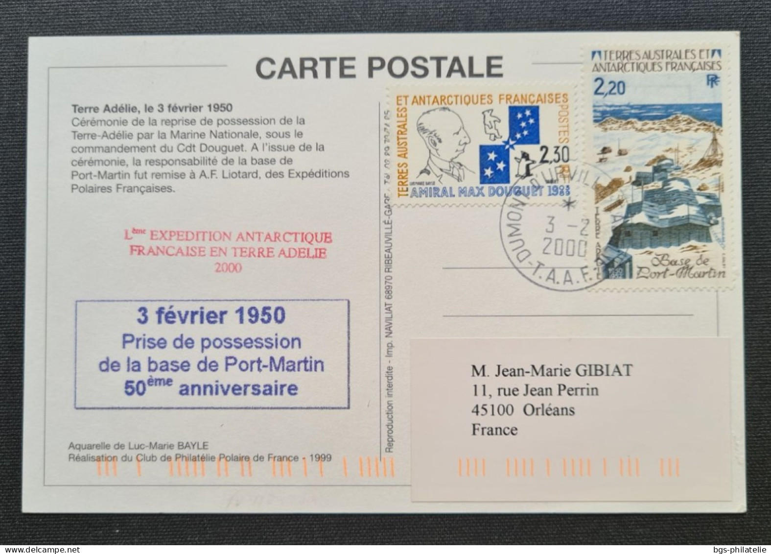 TAAF,  Timbres Numéros 112 Et 157 Oblitérés De Terre Adélie Le 3/2/2000. - Briefe U. Dokumente